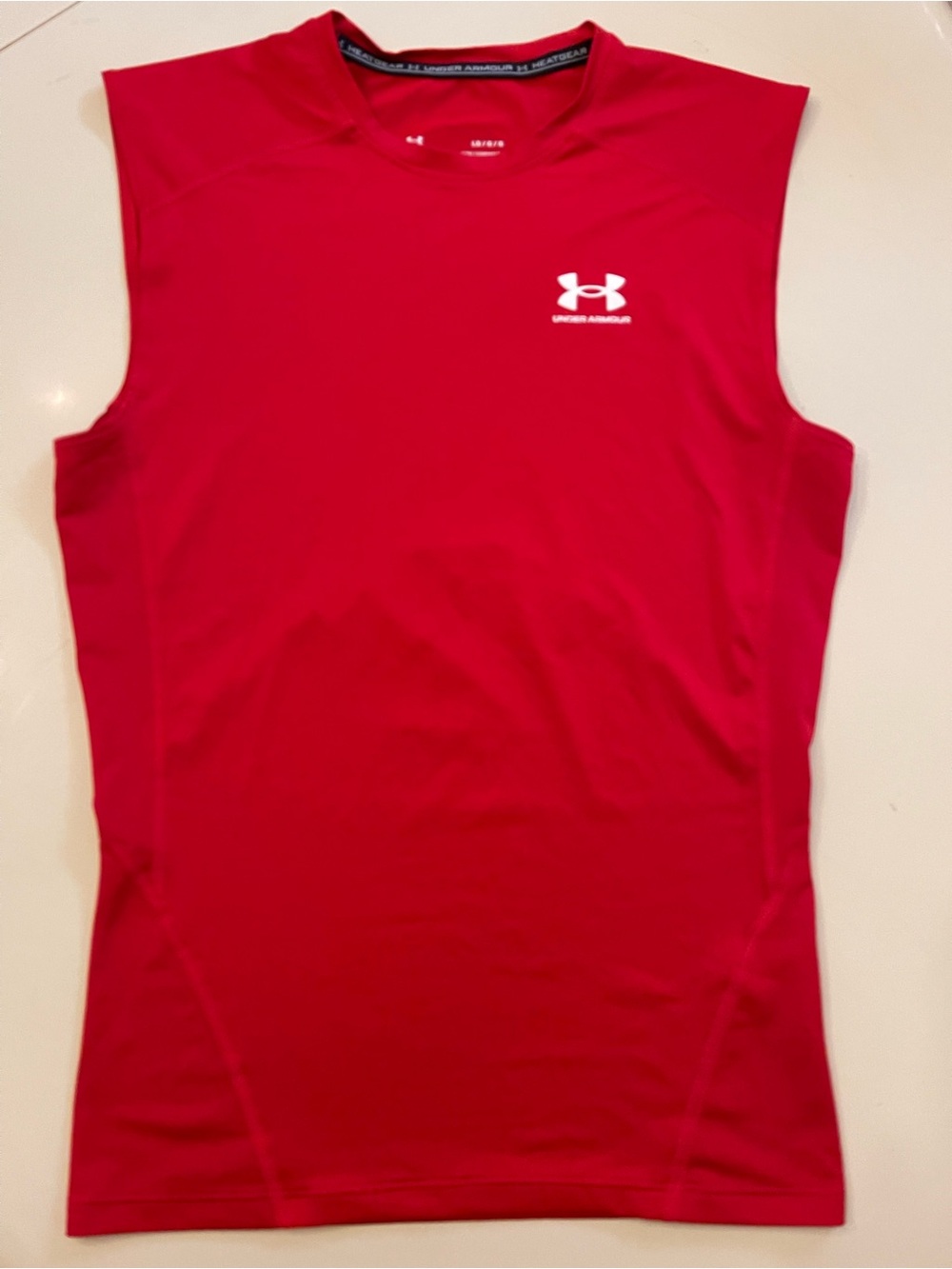 Under Armour “ L “ Compression Red Men Tank Sleeveless Shirt HeatGear 1361522